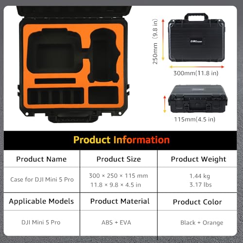Waterproof Hard Carrying Case for DJI Mini 5 Pro Drone, Fly More Combo, Holds 9 Batteries, DJI RC 2/RC N3 Remote Controller, Charging Hub and Other Accessories | Shockproof, Dustproof