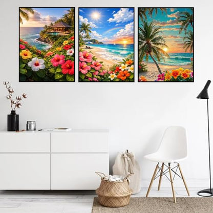 Ekuxom 3 Pack Diamond Art Kits for Adults-Beach Diamond Painting - color: 3 Pack-Beach