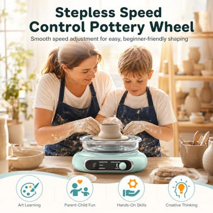 Alldeer Mini Pottery Wheel for Kids Teens Beginners Starters - color: green