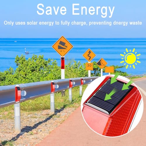 Aolyty Solar Strobe Warning Lights, Flashing Yellow Caution LED Beacon - color: Yellow