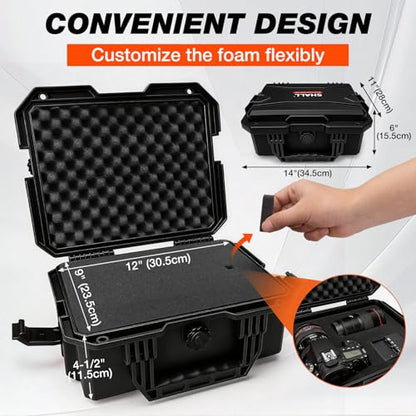 SHALL Hard Case, Cyberdeck Case, IP67 Waterproof Protective Camera Case with Customizable Foam, Protection for Camera, Drones, Lens, Equipment, 14"x11"x6", Black - color: Black