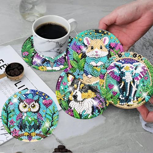 ijbnhd 8 PCS Animals Diamond Painting Coasters 4X4inch(Cork Wooden Pad) - color: Animals