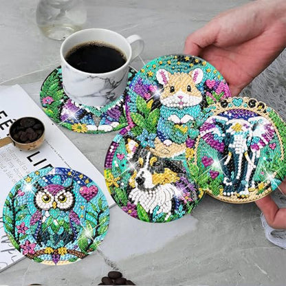 ijbnhd 8 PCS Animals Diamond Painting Coasters 4X4inch(Cork Wooden Pad) - color: Animals
