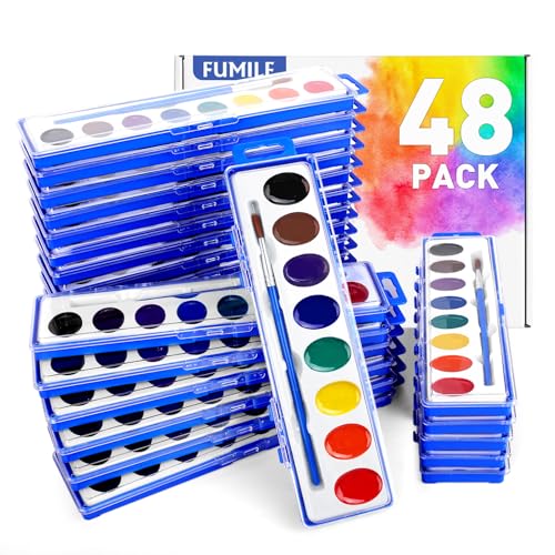48 Pack Watercolor Paint Set Bulk for Kids, 8 Colors Washable Water Colors