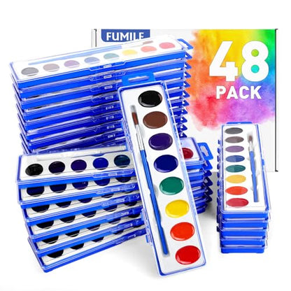 48 Pack Watercolor Paint Set Bulk for Kids, 8 Colors Washable Water Colors