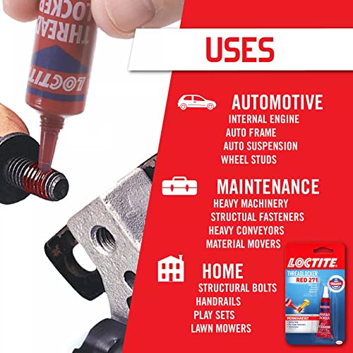 Loctite Threadlocker Red 271 Red, 0.2 fl oz, 12, Tube - size: 12 Pack, style: Red (Permanent)