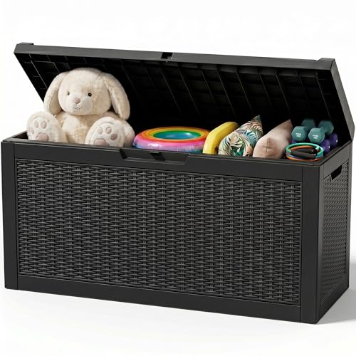 Outdoor Storage Box,100 Gallon Waterproof Resin Patio Deck Box - color: Black, size: 100 Gallon