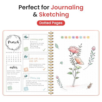 Taja Grid Spiral Notebook for Work, 5.7"x7.9" Spiral Dotted Grid Journal - color: B-Pink, style: b-Dotted