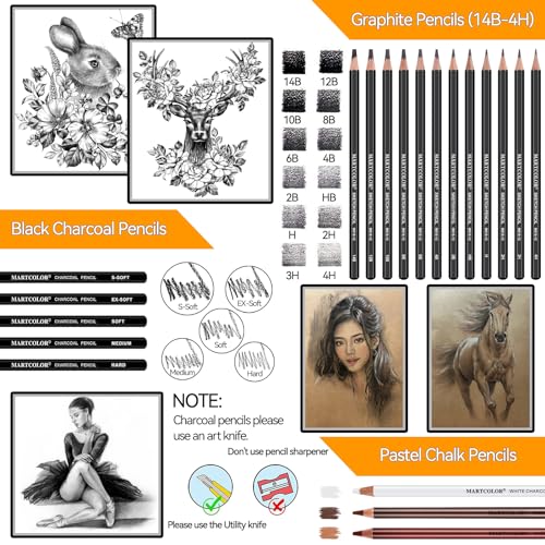 MARTCOLOR Drawing Sketching Pencils Set, 34 Pieces Graphite Pencil (14B-4H)