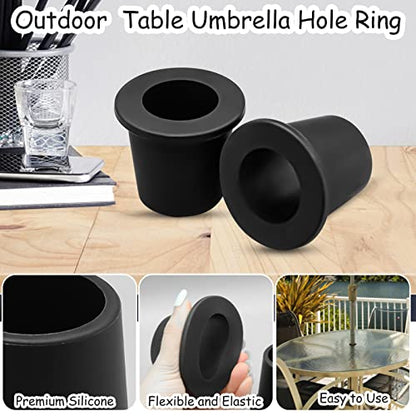 2Pcs Patio Table Umbrella Hole Ring Plug, Silicone Pool Sleeve Stabilizer Cone Wedge, Table Insert for 2-2.5 Inch Hole or 1.5 Inch Adapter (Black)