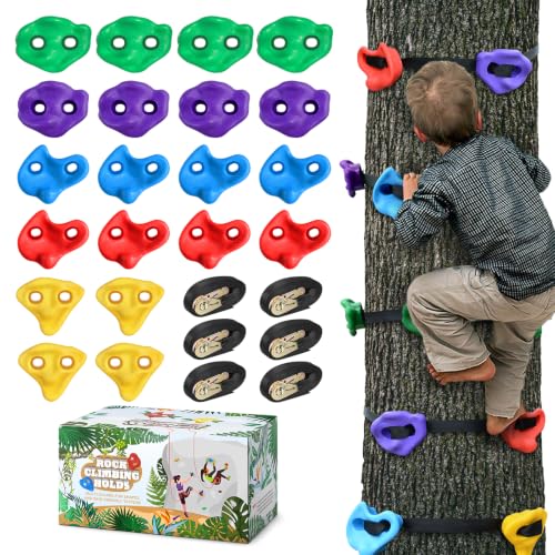 TOPNEW 20 Ninja Tree Climbing Holds for Kids Climber, Adult Climbing Rocks with 6 Ratchet Straps for Outdoor Ninja Warrior Obstacle Course Training - style: 20 Pcs Multicolor Color 2