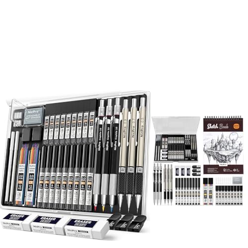Nicpro Art Drawing Supplies Kit with Metal Drafting Pencil 0.5 & 0.7 & 0.9 & 2mm