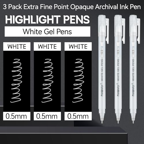 PANDAFLY White Gel Pens, 3-Pack, 0.5mm Fine Point Opaque Gel Ink Pens - style: White-0.5mm