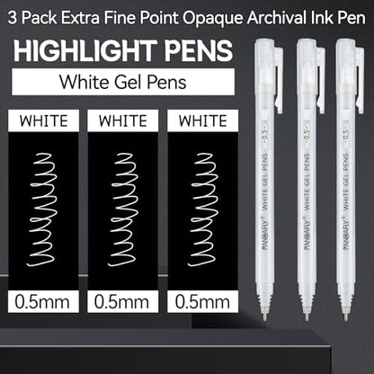 PANDAFLY White Gel Pens, 3-Pack, 0.5mm Fine Point Opaque Gel Ink Pens - style: White-0.5mm