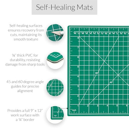 WA Portman 9x12 Self Healing Cutting Mat, Fabric Rotary Cutter, Clear Ruler - size: 9" x 12"