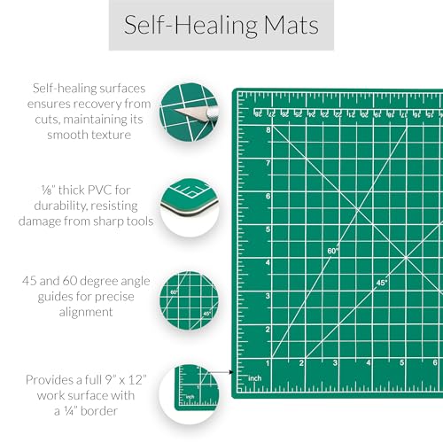 Breman Precision Large 9x12 Green Cutting Mat, Self Healing Cutting Board - color: Green/Black, size: 9x12