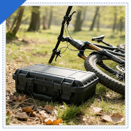 GreenCycle 14.3 x 11.4 x 4.5 Inch Waterproof Hard Case with DIY Customizable Foam Insert Portable Protective Storage Case with Knife for Camera Drones Equipments Tools Test Instruments,Black,4PK
