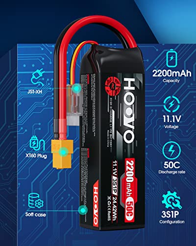 HOOVO 3S 11.1V 2200mAh 50C Lipo Battery with XT60 Connector 2 Pack