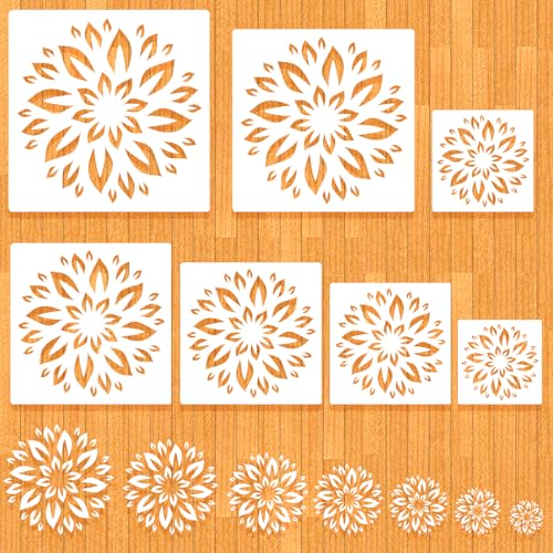 MWOOT 7 Pcs Mandala Stencils Set, 7 Sizes Flower Stencil Templates for Painting on Wood Tile Canvas, Wall Stencils for Crafts Reusable, Plastic Stencil for DIY Crafts and Scrapbook Decor 3-7.8"