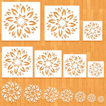 MWOOT 7 Pcs Mandala Stencils Set, 7 Sizes Flower Stencil Templates for Painting on Wood Tile Canvas, Wall Stencils for Crafts Reusable, Plastic Stencil for DIY Crafts and Scrapbook Decor 3-7.8"