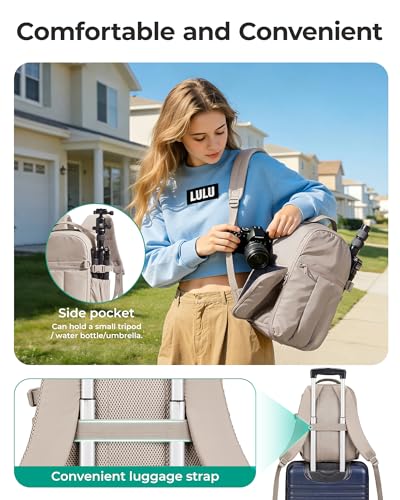 BAGSMART Camera Backpack for Women with Laptop Compartment, Coffee Brown - color: Coffee Brown