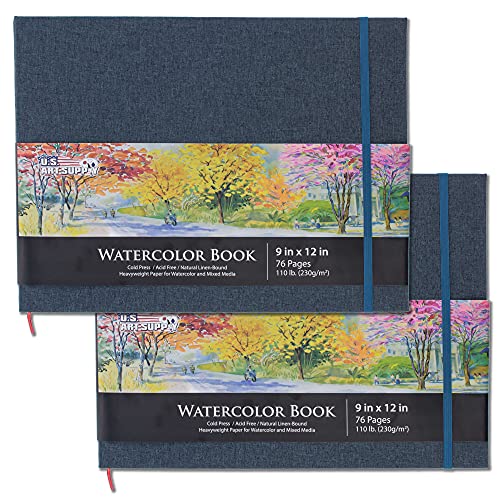 U.S. Art Supply 9" x 12" Watercolor Book (2 Pack, 76 Sheets Each) - size: 9-x-12-inch