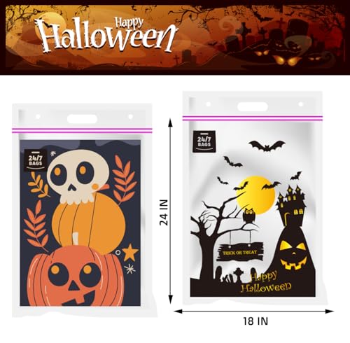 6 X-Large Halloween Plastic Storage Bags, 7 Gallons, Zero BPA, Double Layer Carry Handle, 18"x24"x7" - size: 7 GALLONS HALLOWEEN PRINT