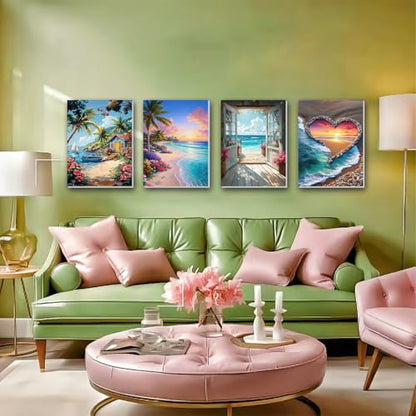 ICYANART 4 Pack Beach Paint by Numbers for Adults with Framed and Easel - color: Beach