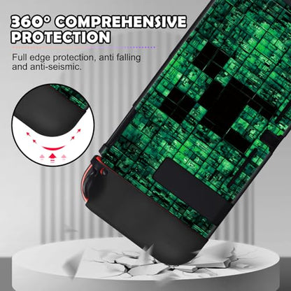 DLseego My World MC Protective Case for Switch New Model, Dockable Soft Shell Cute Cover Case for Joycon Controller with 4PCS Thumb Grips Caps - Green Switch - color: Green Switch