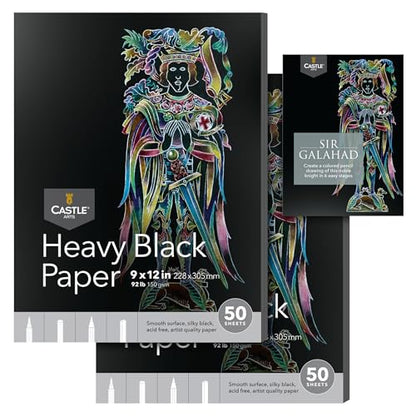 Castle Art Supplies Heavy Black Sketchpad Paper for Artists - 9 x 12in