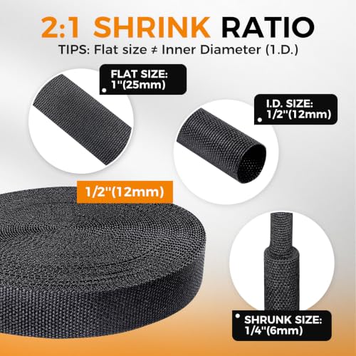 2:1 Ratio Automotive Heat Shrink Braided Sleeving 1/2''-50ft - size: 1/2"-50ft