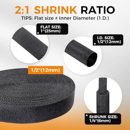 2:1 Ratio Automotive Heat Shrink Braided Sleeving 1/2''-26ft - size: 1/2"-26ft