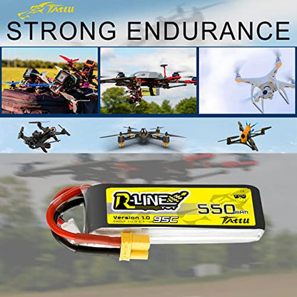 TATTU R-Line 3S Lipo Battery 550mAh 11.1V 95C with XT30 Plug for FPV Racing Quadcopter