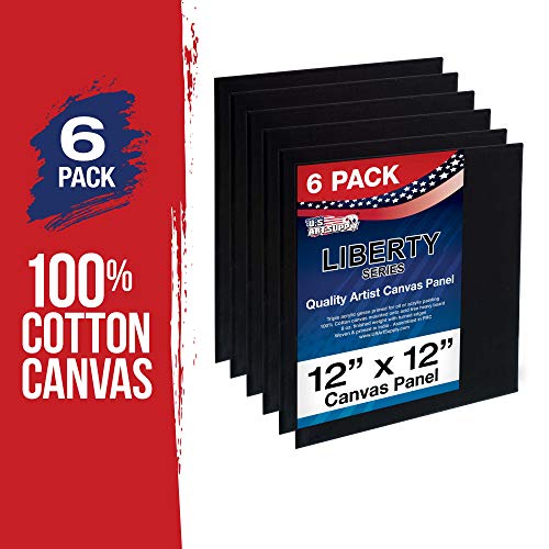 U.S. Art Supply 12 X 12 Inch Black Art Canvas Board Panels 6 Pack - 8 Ounce - size: 12" x 12"