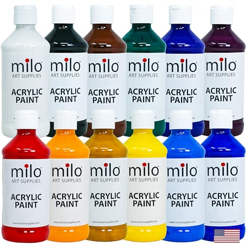 milo Acrylic Paint Set, 12 Primary Colors, 8 oz Bottles, Semi-Gloss - style: Primary Set 12 x 8 oz