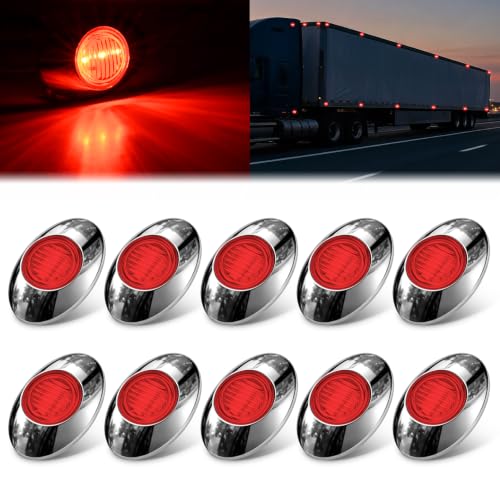 Nilight 3" Oval LED Trailer Marker Light, Chrome Bezel Red Lens - color: Red 3" 10Pcs