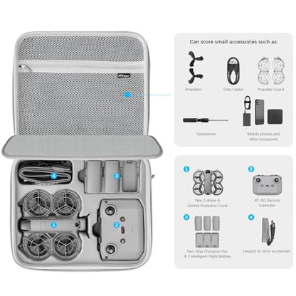 FPVtosky Neo 2 Carrying Case, Portable Nylon Protective Bag for DJI Neo 2 Fly More Combo, Compatible with RC-N3 Remote Controller Accessories [Case Only]