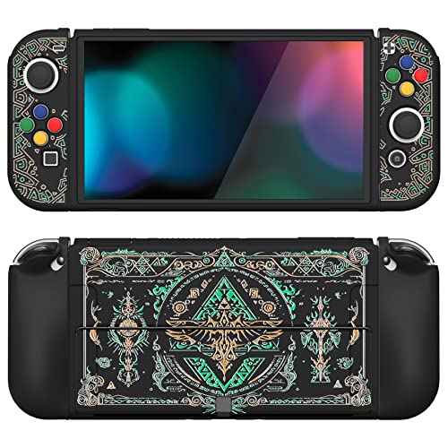 PlayVital ZealProtect Soft Protective Case for Nintendo Switch OLED, Flexible Protector Joycon Grip Cover for Nintendo Switch OLED with Thumb Grips & ABXY Direction Button Cap - Totem of Kingdom - color: Totem of Kingdom