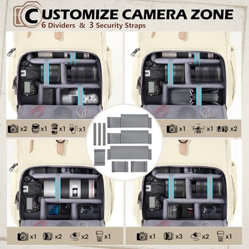 RAINSMORE Camera Backpack, DSLR SLR Mirrorless Camera Bag for Photographer - color: Beige