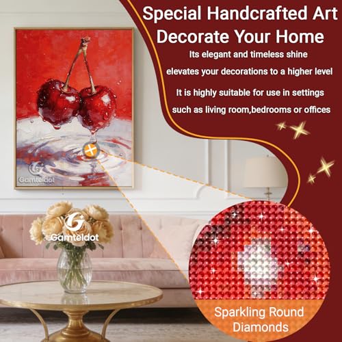 Gamteldot Cherry Diamond Art,Diamond Painting Kits for Adults Beginner - color: A Dripping Cherry
