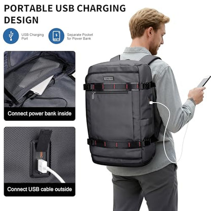 WITZMAN Travel Backpack for Men 35L TSA Friendly Flight Approved - color: Silvery Grey