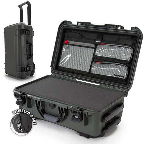 NANUK 935 Hard Case with Cubed Foam and Lid Organizer for Camera & Lenses – Waterproof Protective Equipment Case with Wheels, 22” x 14” x 9” – Dustproof, Carry-On Approved for Most Airlines – Olive - color: Olive, style: Cubed Foam With Lid Organizer