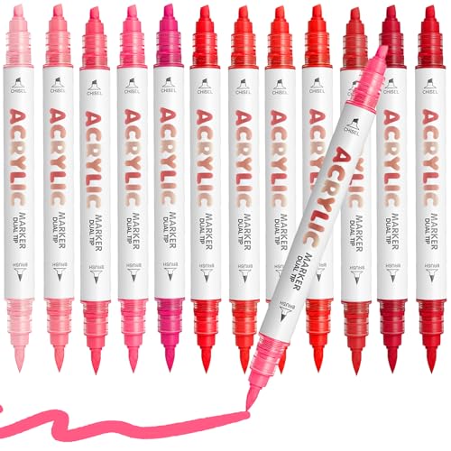 Red Series Acrylic Paint Pens, Water Based 12 Colors Dual Tip - color: Red Series