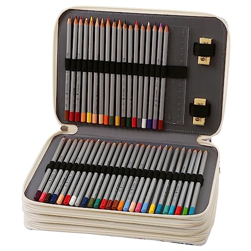 200 Slots Pencil Case 4-Layer Zipped Holder w/Handle - color: White + Flower, size: 200