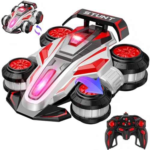 Remote Control Stunt Car, High Speed Drift Deformation RC Car with LED Lights, 2.4GHz Controller, Red Toy Vehicle for Kids - color: Red