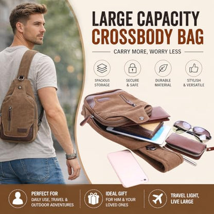 Canvas Sling Bag for Men Crossbody Chest Bag Casual Daypack Rucksack Small Crossbody Backpack with Adjustable Strap - color: Grey