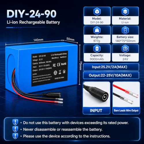 24V 9000mAh Rechargeable Lithium Battery Pack