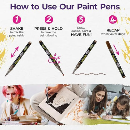 PINTAR Glitter Acrylic Paint Pens, 14 Pack Extra Fine 0.7mm Tip — Sparkle Multi‑Surface Paint Markers for Rock Painting, Glass, Ceramic, Wood, Leather, Fabric, Paper - style: Glitter (Pack of 14)