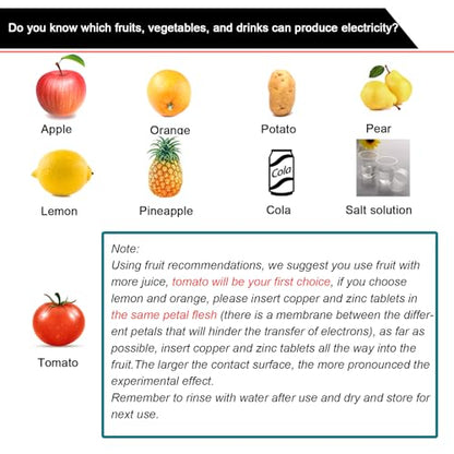 EUDAX Fruit Battery Science Experiment Kit for DIY School Home Teaching Equipment, Orange Lemon Potato Electronic Clock Science Project Kit Physics Educational for Students Teachers (8 Set) - style: 8 Set