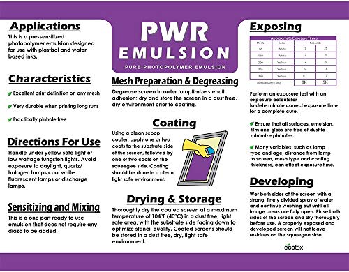 Ecotex® PWR Screen Printing Emulsion - Plastisol & Water Based Ink, 1 Gl - size: 128 Fl Oz (Pack of 1)
